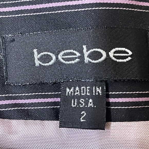 Bebe Black White Pink Pinstripe Asymmetric Mini Skirt - Picture 6 of 6